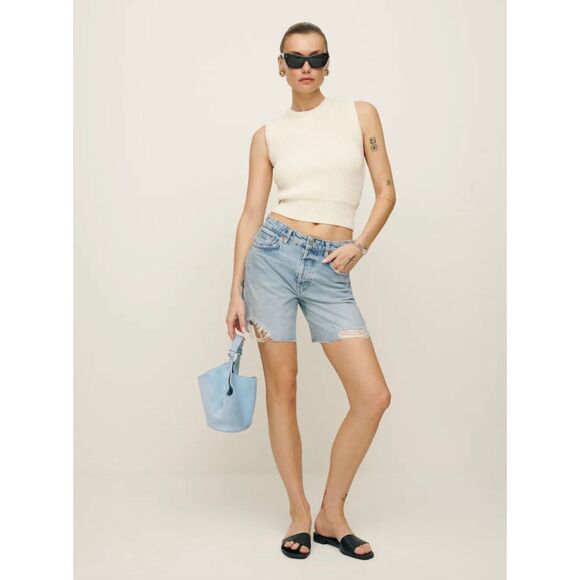 Reformation Raye Mid Rise Relaxed Jean Shorts 26 - Picture 3 of 12